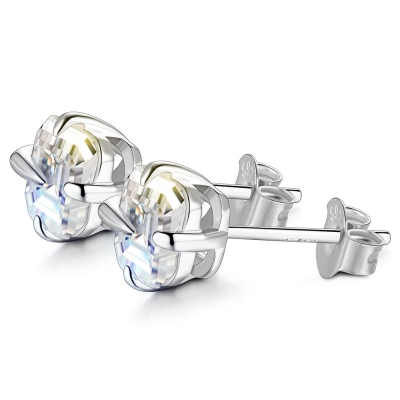Total 0.8ct EF Asscher Diamond Passed Moissanite 18K White Gold Plated 925 Silver Earring