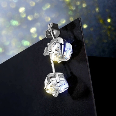 Total 0.8ct EF Asscher Diamond Passed Moissanite 18K White Gold Plated 925 Silver Earring