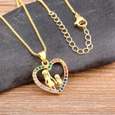Heart Family Necklace with Colorful Zircon Chain