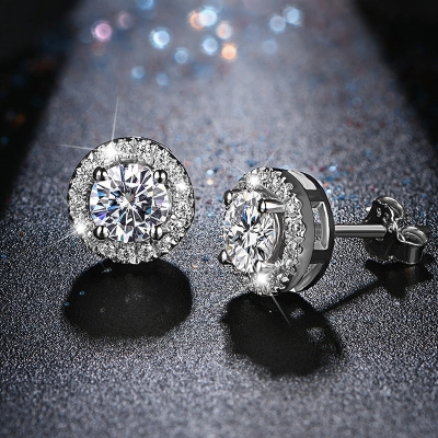 Rhodium Plated Diamond Earrings - Stunning Collection