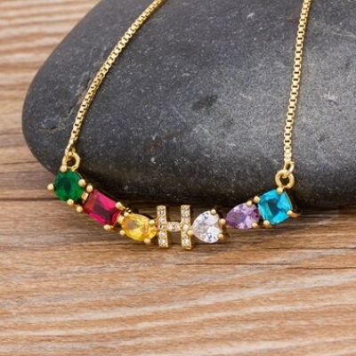 Alphabet A-Z Letters Charm Rainbow Pendant Necklace