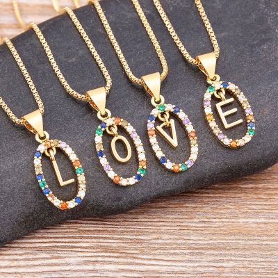 Letters A - Z Initial Alphabet Pendant Long Chain Necklace