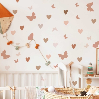 Pink Butterfly Boho Heart Stickers: Kids Wall Decal