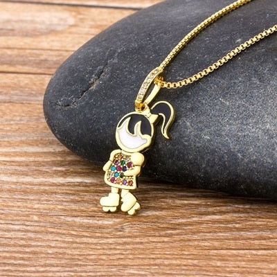 Family Rainbow Boy Girl Kids Pendant Chain Necklace