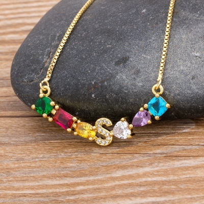 Alphabet A-Z Letters Charm Rainbow Pendant Necklace