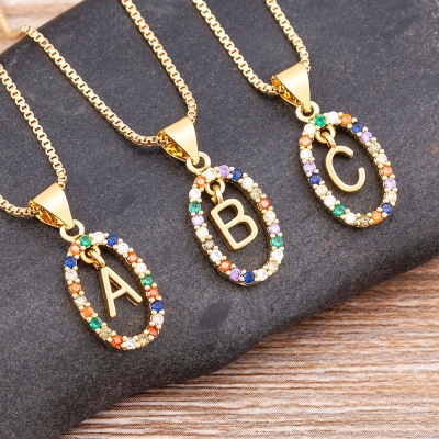 Letters A - Z Initial Alphabet Pendant Long Chain Necklace
