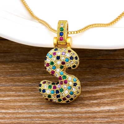 Alphabets Zirconia Pendant Necklace - Alphabet Design