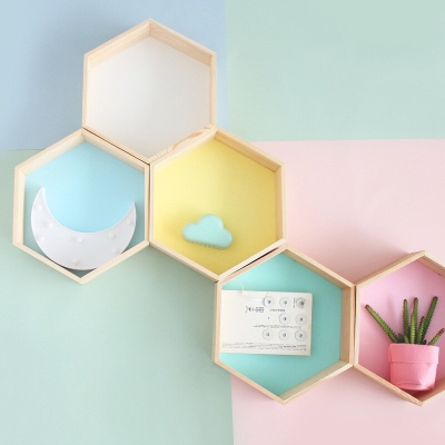 Wooden Wall Shelves - Stylish Hexagon Designs for Baby Room