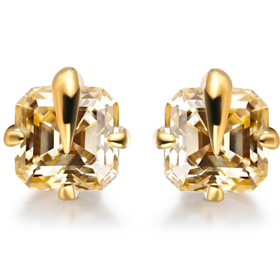 Total 0.8ct EF Asscher Diamond Passed Moissanite 18K Yellow Gold Plated 925 Silver Earring