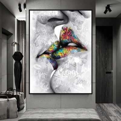 Lovers Kiss, Lips Canvas Wall Art
