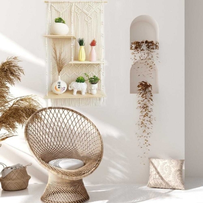 Woven Macrame Shelf: Handcrafted Wall D&eacute;cor
