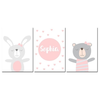 Tender Tails: Rabbit and Bear Hugs Canvas Poster Collection