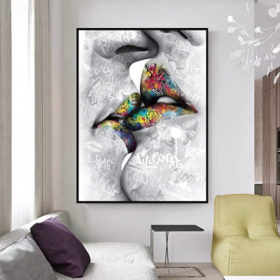 Lovers Kiss, Lips Canvas Wall Art