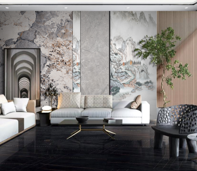 Mountain Scenery: Marble Wallpaper Murals
