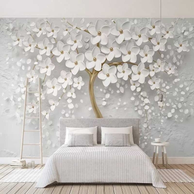 Tree with White Flowers Wallpaper - Stunning Nature Wall Art