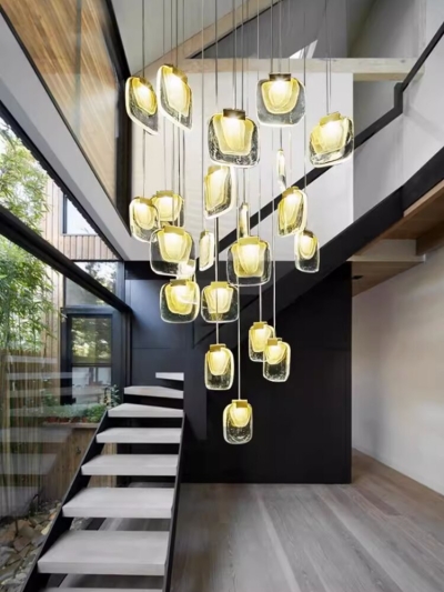 Crystal LED Pendant Chandelier &ndash; Rotating Staircase Lighting