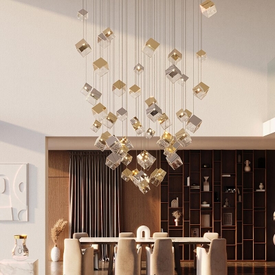 Crystal Glass Cubes Pendant Chandelier