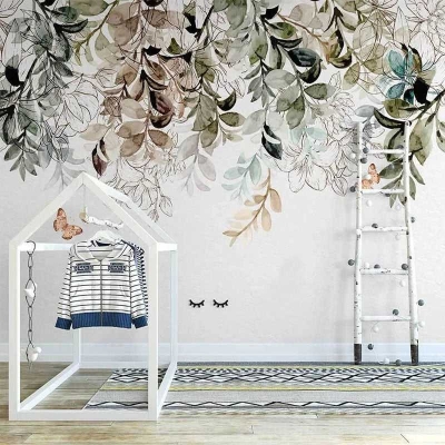 Leaf Butterfly Flower Wallpaper for Home Wall Decor