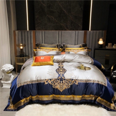 Luxury Damask Embroidery Egyptian Cotton Satin Silk Bedding set