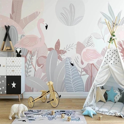 Nordic Abstract Plant Flamingo Wallpaper for Home Wall Decor