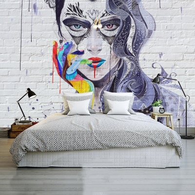 Abstract Masked Girl Cover Girl Wallpaper for Home Wall Decor