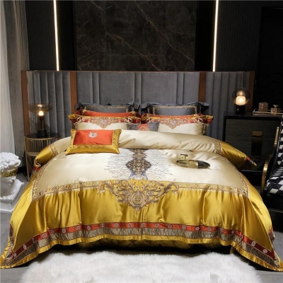 Luxury Damask Embroidery Egyptian Cotton Satin Silk Bedding set