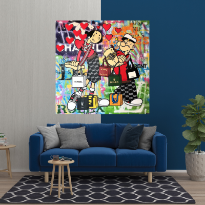 Disney Popeye and Girlfriend Graffiti Canvas Wall Art