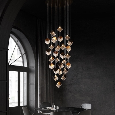 Crystal Glass Cubes Pendant Chandelier