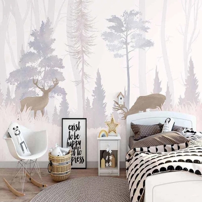 Reindeers in the Forest Nursery Wallpaper