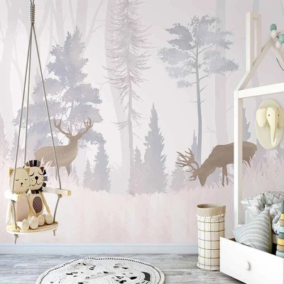 Reindeers in the Forest Nursery Wallpaper