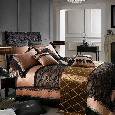 Black Lace Luxury Silk Cotton Bedding Set